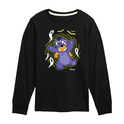 Disney Collection Little & Big Boys Crew Neck Long Sleeve Stitch Graphic T-Shirt