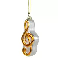 4'' Metallic Gold and Glittered White Treble Clef Music Note Glass Christmas Ornament