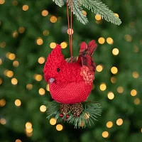 5'' Red Burlap Cardinal with Pine Needles and Berries Christmas Ornament