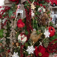 5'' Red Burlap Cardinal with Pine Needles and Berries Christmas Ornament