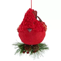 5'' Red Burlap Cardinal with Pine Needles and Berries Christmas Ornament