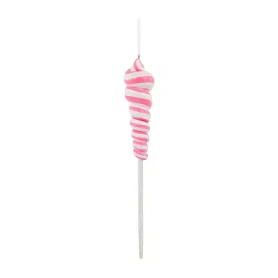 7.5'' Pink and White Glittered Spiral Twist Lollipop Christmas Ornament