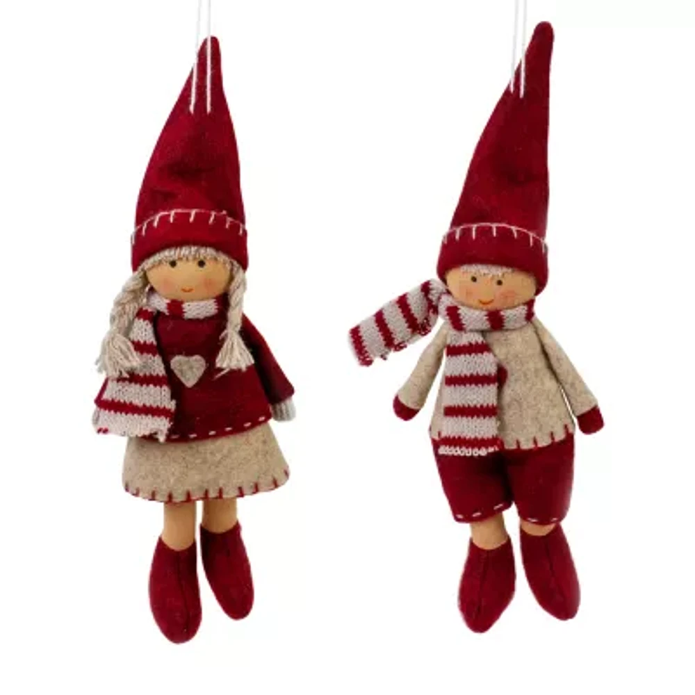 Set of 2 Boy and Girl Hanging Doll Christmas Ornaments 8"