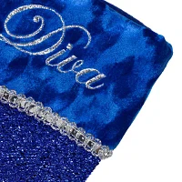 17'' Blue and Silver Embroidered 'Diva' Christmas Stocking with Cuff