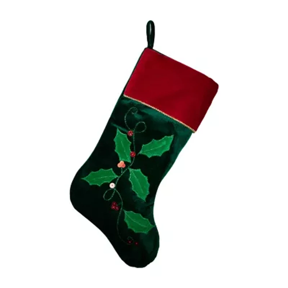 20'' Dark Green and Red Holly Berry Christmas Stocking