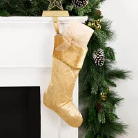 20'' Gold Glittered Poinsettia Christmas Stocking