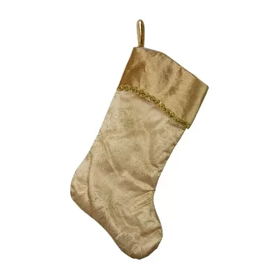 20'' Gold Glittered Poinsettia Christmas Stocking