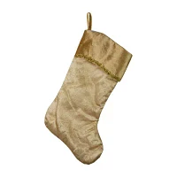 20'' Gold Glittered Poinsettia Christmas Stocking