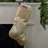 20.5'' Gold Glittered Swirl Christmas Stocking with Velveteen Cuff