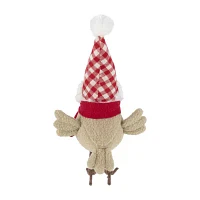 10'' Beige Standing Bird with Red Scarf and Plaid Hat Christmas Figure