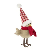 10'' Beige Standing Bird with Red Scarf and Plaid Hat Christmas Figure