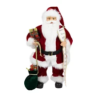 24'' Red Traditional Standing Santa Claus Christmas Figure with Name List and Gift Boxes