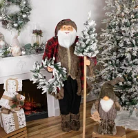 60'' Santa Claus with Flocked Alpine Tree and Wreath Standing Christmas Figure