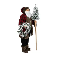 60'' Santa Claus with Flocked Alpine Tree and Wreath Standing Christmas Figure