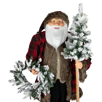 60'' Santa Claus with Flocked Alpine Tree and Wreath Standing Christmas Figure