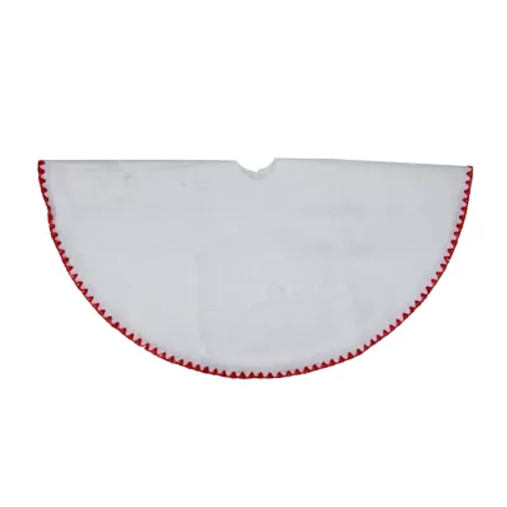 26'' White and Red Shell Stitching Mini Christmas Tree Skirt