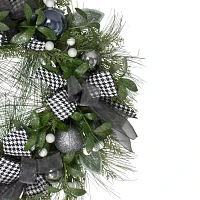 Houndstooth and White Berries Artificial Christmas Wreath - 24-Inch  Unlit