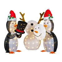 Set of 3 LED Lighted Penguins Building Snowman Outdoor Christmas Decoration 35"