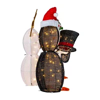 Set of 3 LED Lighted Penguins Building Snowman Outdoor Christmas Decoration 35"