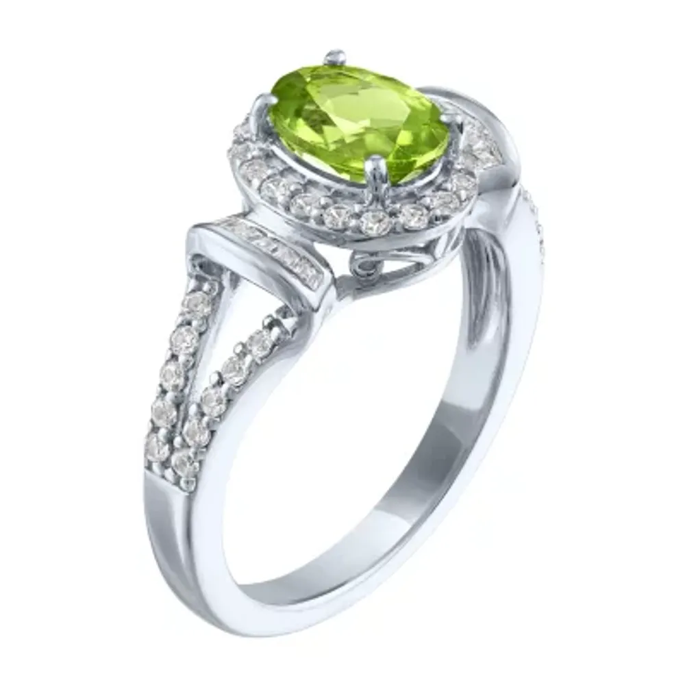 Womens Genuine Green Peridot Sterling Silver Cocktail Ring