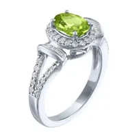 Womens Genuine Green Peridot Sterling Silver Cocktail Ring