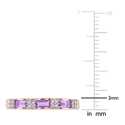 Womens Diamond Accent Genuine Purple Amethyst 10K Rose Gold Stackable Ring