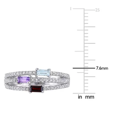 Womens Genuine Multi Color Stone Sterling Silver Stackable Ring