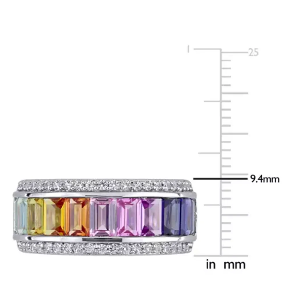 Womens Lab Created Multi Color Stone Sterling Silver Stackable Ring