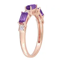 Womens Genuine Purple Amethyst 10K Rose Gold Stackable Ring