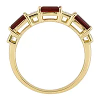 Womens Genuine Red Garnet 10K Gold Stackable Ring