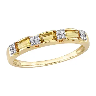 Womens Diamond Accent Genuine Yellow Citrine 10K Gold Stackable Ring