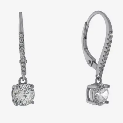 Silver Treasures Cubic Zirconia Sterling Silver Round Drop Earrings