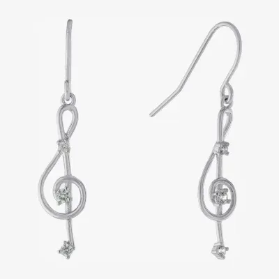 Silver Treasures Music Note Cubic Zirconia Sterling Silver Round Drop Earrings