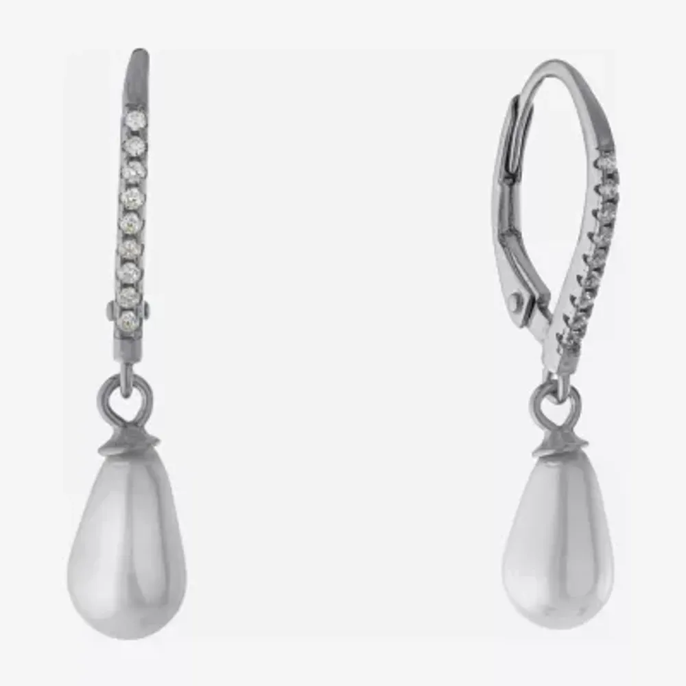Silver Treasures Simulated Pearl Sterling Silver Round Drop Earrings