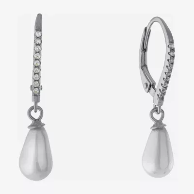 Silver Treasures Simulated Pearl Sterling Silver Round Drop Earrings