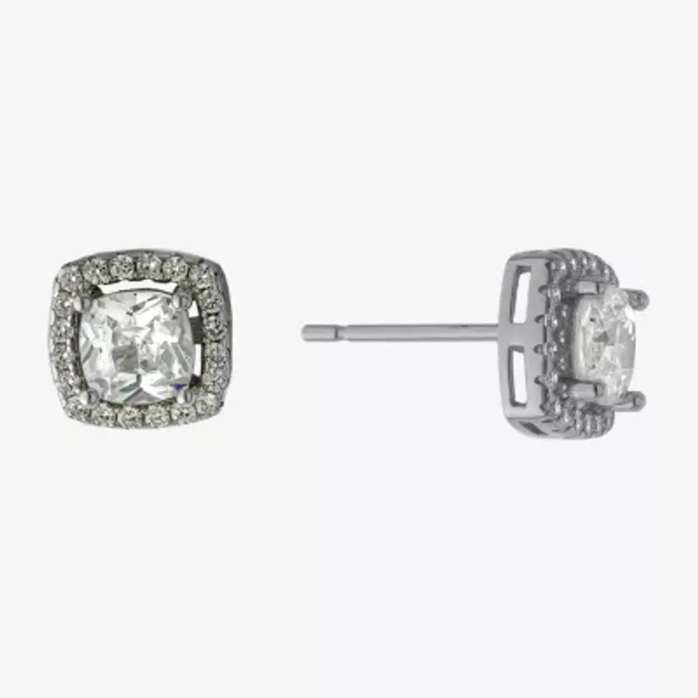 Silver Treasures Cubic Zirconia Sterling Silver 7.8mm Square Stud Earrings