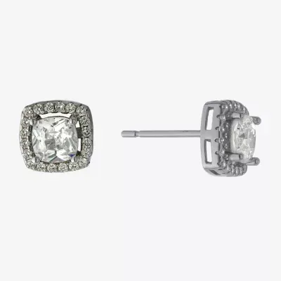 Silver Treasures Cubic Zirconia Sterling Silver 7.8mm Square Stud Earrings