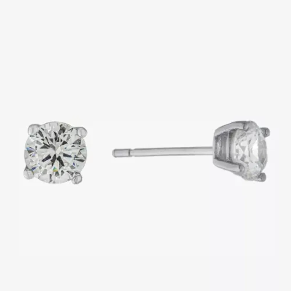 Silver Treasures Cubic Zirconia Sterling Silver 5.8mm Round Stud Earrings