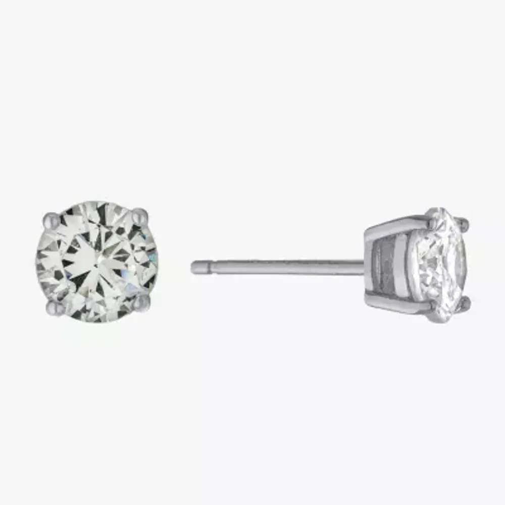 Silver Treasures Cubic Zirconia Sterling Silver 6.8mm Round Stud Earrings