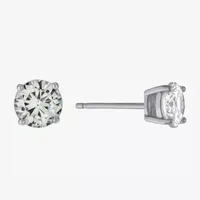 Silver Treasures Cubic Zirconia Sterling Silver 6.8mm Round Stud Earrings