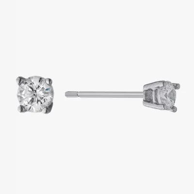 Silver Treasures Cubic Zirconia Sterling Silver 3.8mm Round Stud Earrings