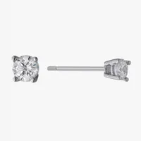 Silver Treasures Cubic Zirconia Sterling Silver 3.8mm Round Stud Earrings