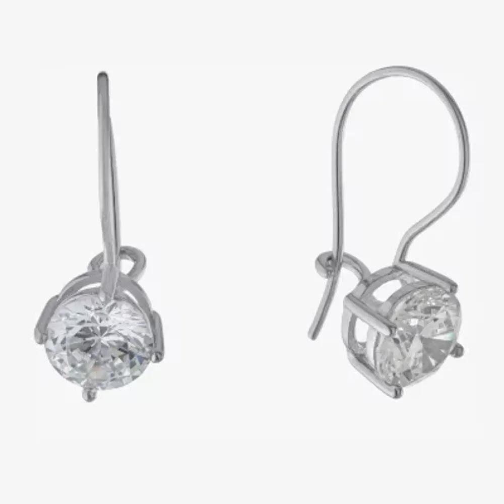 Silver Treasures Cubic Zirconia Sterling Silver Round Drop Earrings