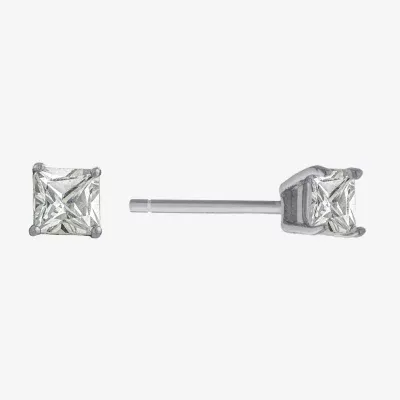 Silver Treasures Cubic Zirconia Sterling Silver 4.5mm Square Stud Earrings