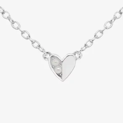 Itsy Bitsy Simulated Pearl Sterling Silver 16 Inch Cable Heart Pendant Necklace