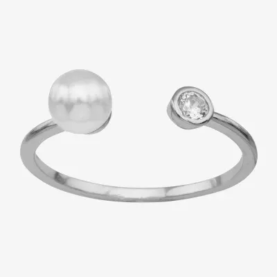 Itsy Bitsy Cubic Zirconia Simulated Pearl Sterling Silver Band