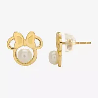 Disney Classics White Cultured Freshwater Pearl 14K Gold 9.5mm Stud Earrings