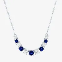 Womens Lab Created Blue Sapphire Sterling Silver Collar Necklace