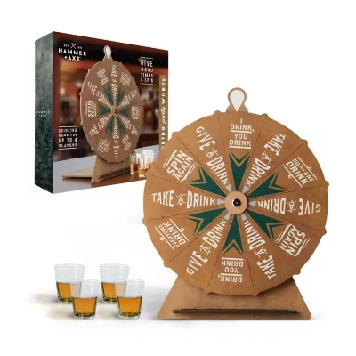 Hammer + Axe Vintage Drinking Wheel Game With 4 Shot Glasses