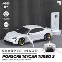 Sharper image Porsche Taycan Turbo S Remote Control Electric Car With LED Lights and USB-C Charging Station